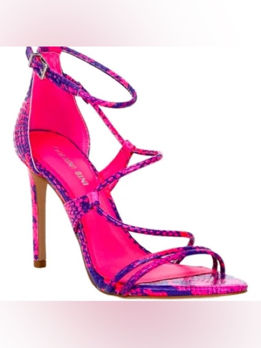 Gianni Bini Kameela Snake Print Heels Strappy Leather Pink Purple 7.5 NEW